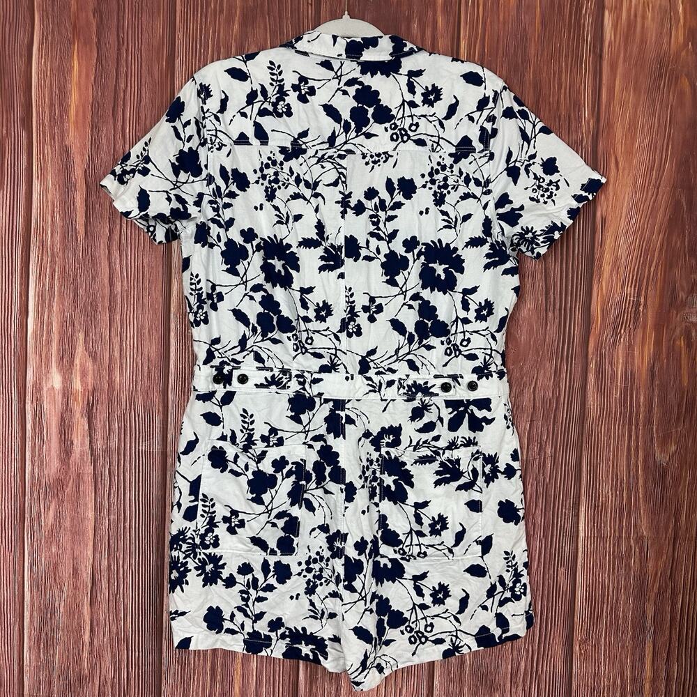 Outerknown Romper Womens Large Blue Floral Organic Cotton Linen Blend Button Up - Picture 5 of 7